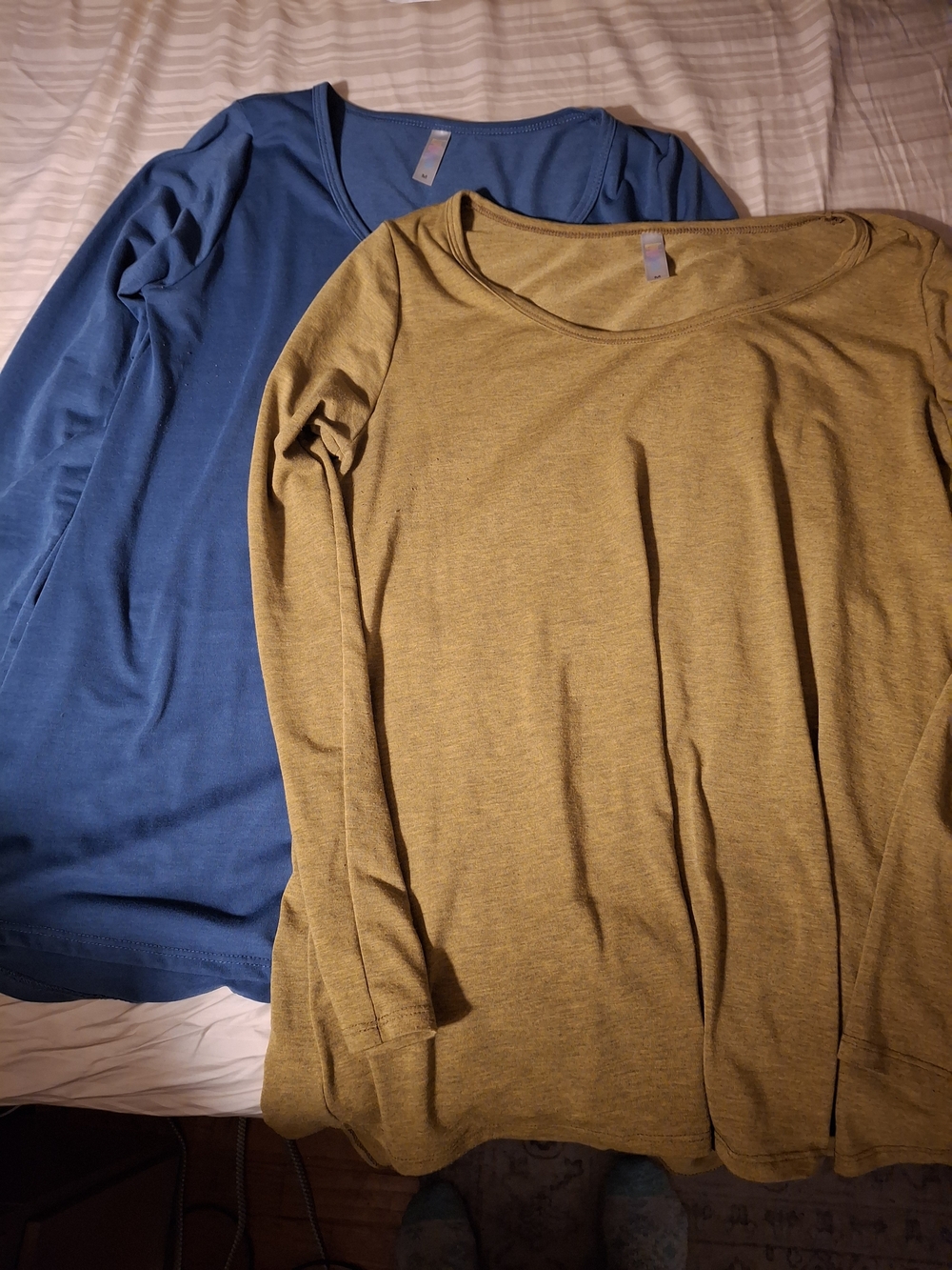 LuLaRoe Blue and Mustard Scoop Neck Tops